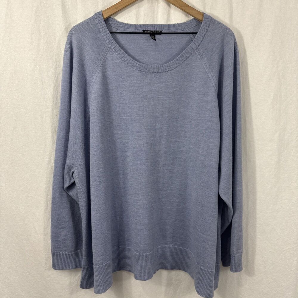 Eileen Fisher Blue Crewneck Italian Yarn Tunic Sweater Women’s Sz 2X Coastal